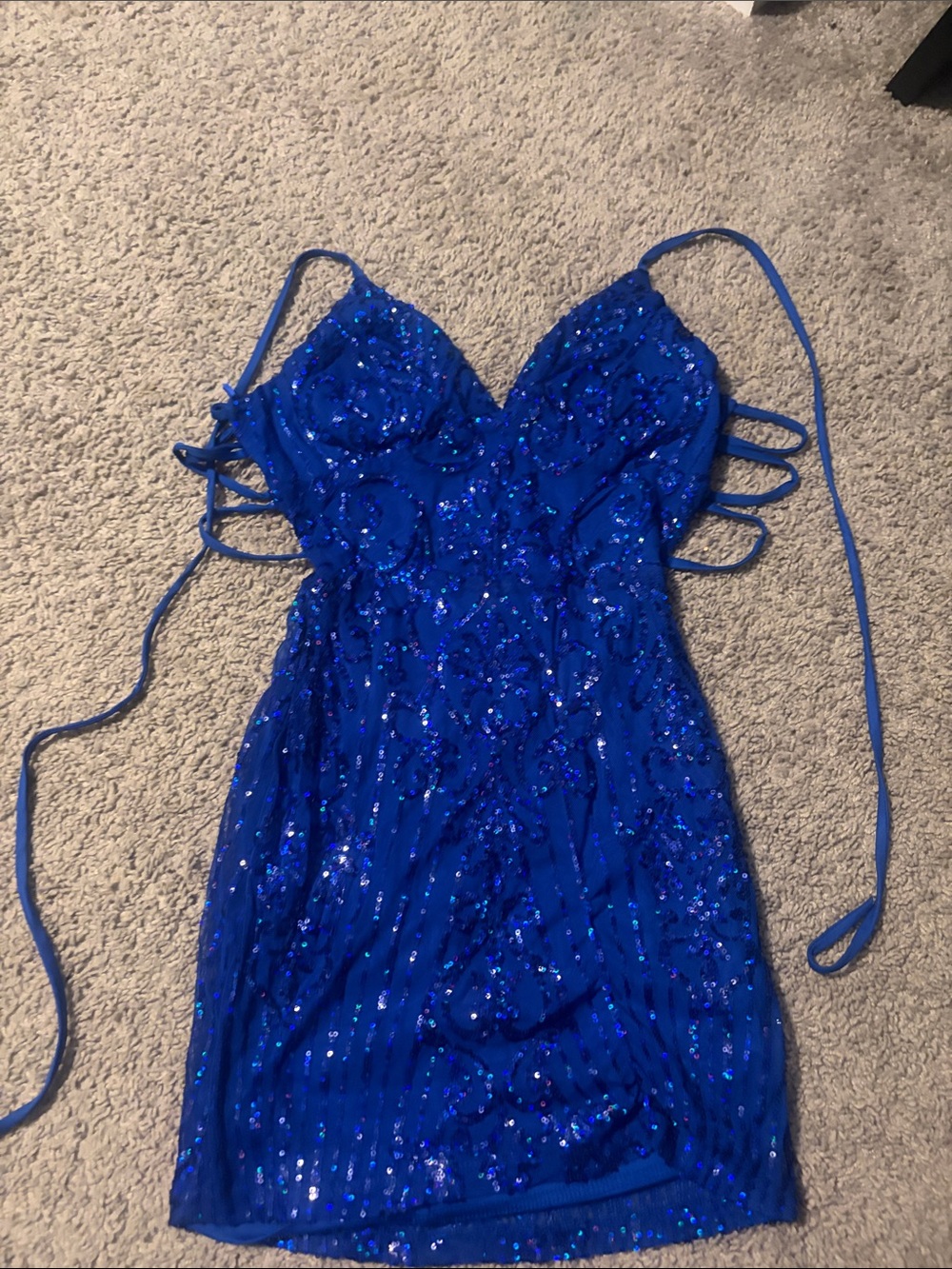 Windsor Royal Blue Sequin Mini Dress with Strappy Sides